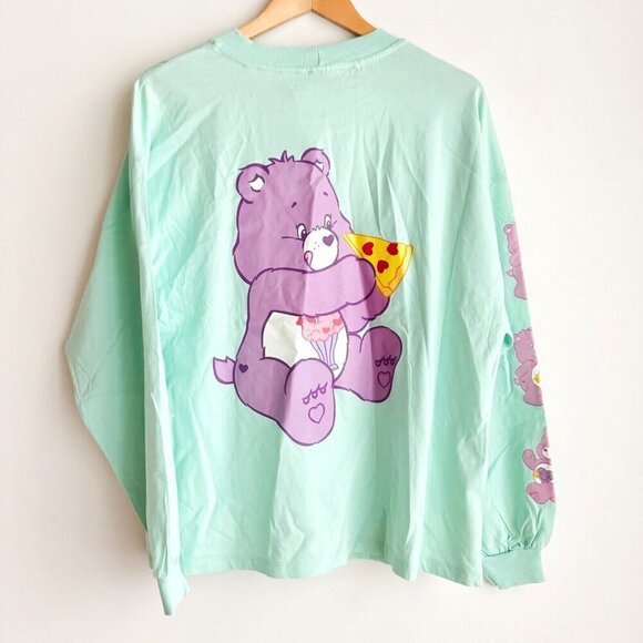 Care Bears Tops - Asos Design Care Bears Turquoise Bear eating Pizza Long Sleeve T Shirt 8